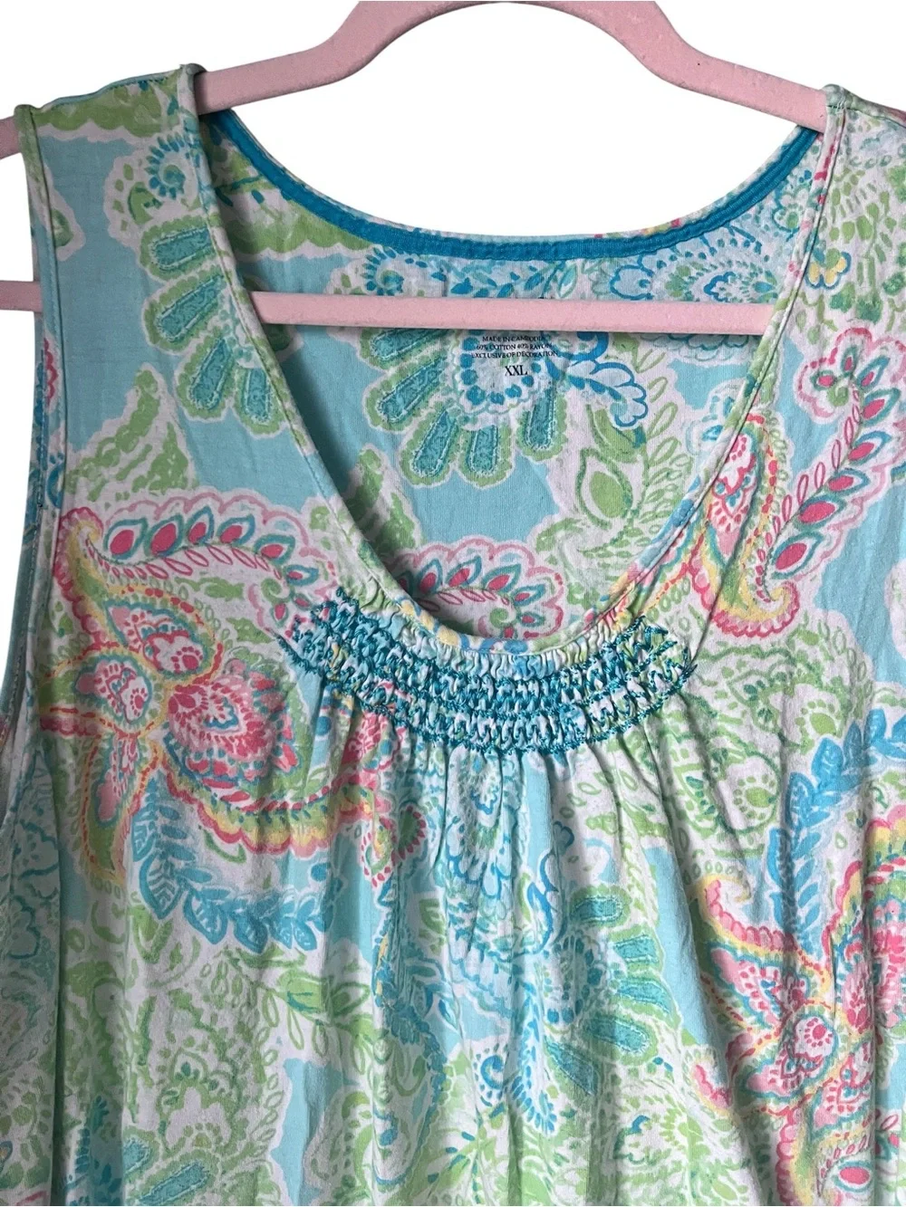 Chaps Paisley Sleeveless Nightgown XXL Cotton Rayon Blue Pink Lounge Sleep